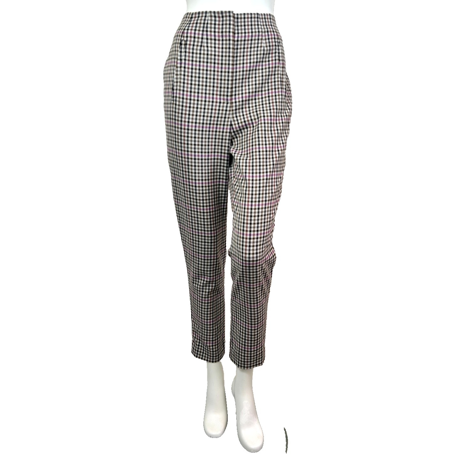 Veronica Beard Dova Pant Size 8 Checker Oat Multi High Waisted Zip Usa Nwt $428